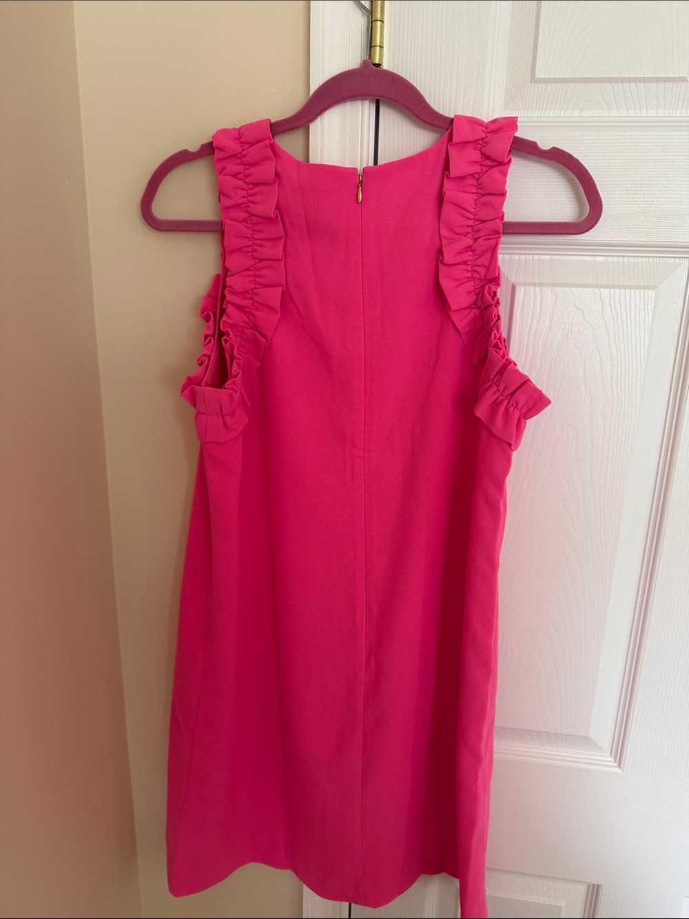 💕NWOT Lilly Pulitzer Kailee Hot Pink Ruffle-Trim Shift Dress - Picture 6 of 10
